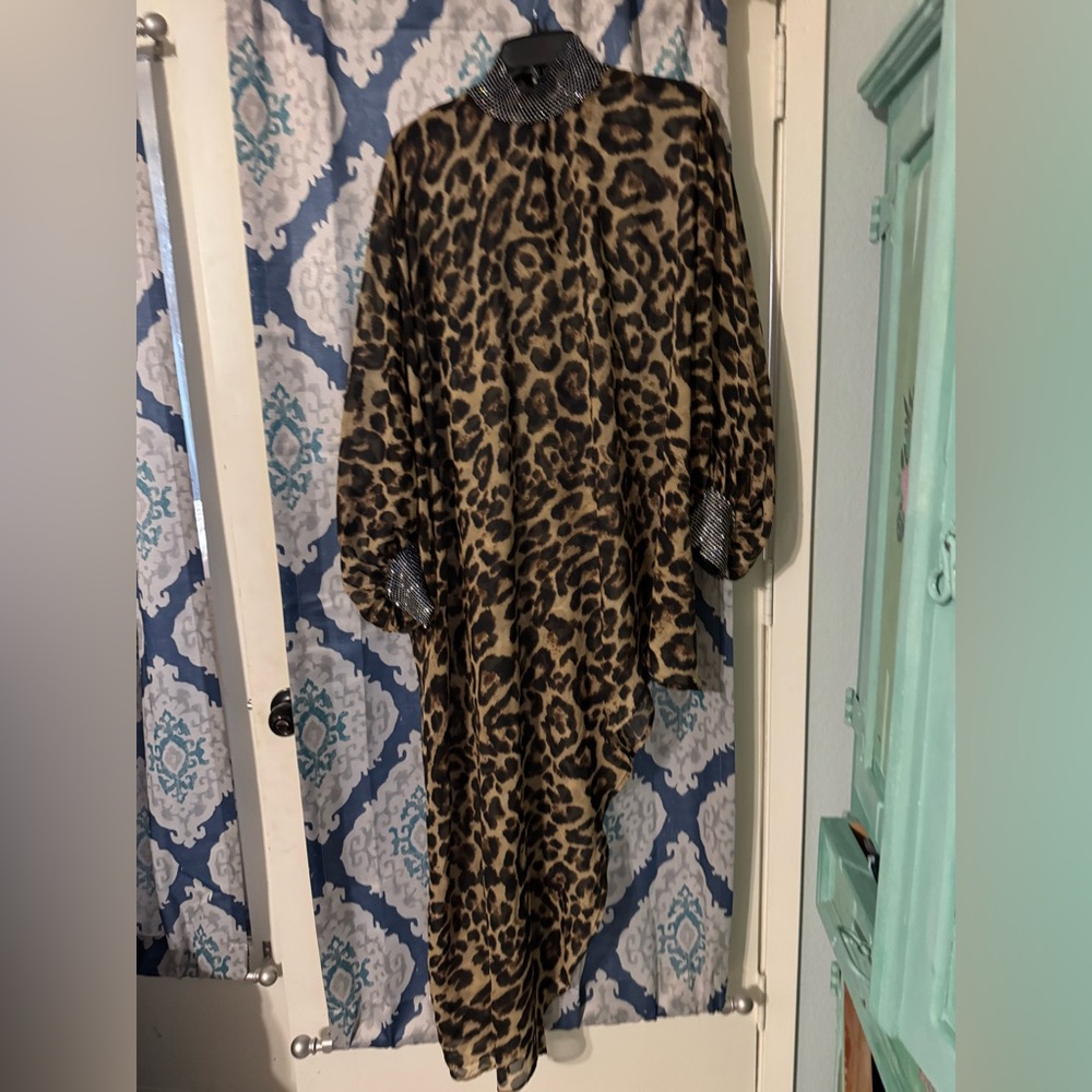 Leopard Print Kaftan with Silver Accents